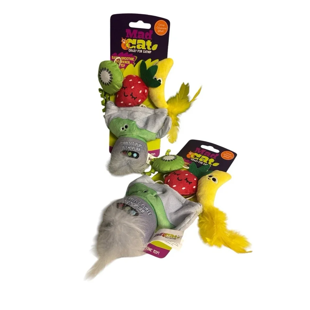 2 x Mad Cat Crazy for Catnip Sassy‎ Smoothie Doorknob Kitty Pet Toy Silvervine